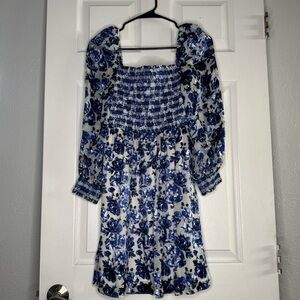Alice + Olivia White Dress with Blue Stripe Texture